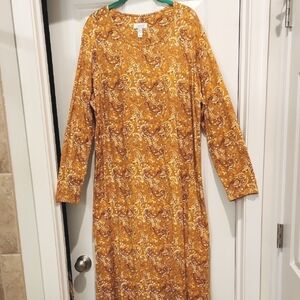 D & Co Mustard/Gold Paisley Print Soft Knit  Dress 1x